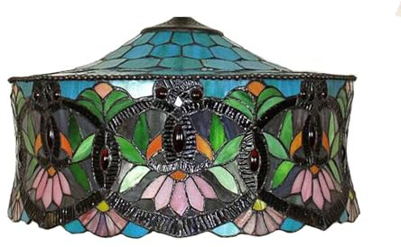 AIBOTY Großer Blauer Lampenschirm-Ersatz, 18 Zoll grüner Blätter-Rosa-Buntglasschirm, Tiffany-Stil Vintage-Zylinderschirm für Tischlampe, Deckenleuchte, 18''*9''