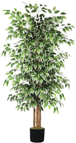 GOOPEEG Kunstpflanze Groß 5,9 Fuß Großer Ficus-Baum, Künstlicher, Hoher Kunstbaum Mit Natürlichem Stamm, Künstliche Ficus-Blätter Aus Seide Für Den Innenbereich Pflanzen Künstlicher
