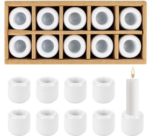 Mini Kerzenhalter mit 1.8cm Bohrung, Keramik Kerzenständer Stabkerzen, 10 Stück Kerzenhalter Stabkerze, Weiß Stabkerzenhalter aus Keramik für Altarzeremonien, Kerzenbeleuchtung Innendekoration (Weiß)