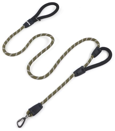 Wolfone Laisse pour Chien Vert foncé 2,1 m | Mousqueton en métal verrouillable, Pinces en silicone durable, Corde réfléchissante, Pour chiens de taille moyenne