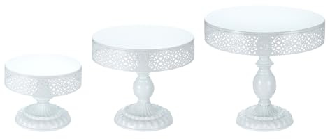 QUARKZMAN 3pcs Rond Gâteau Support Ensemble, 8/10/12 pouce Métal Gâteau Présentoir Support Dessert Table Présentoir Set pour Mariage Anniversaire Fête Fournitures, Blanc