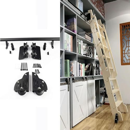 CATANK Rollleiter-Hardware-Bibliothek Schiebeleiter-Hardware-Schienensatz 3,3 Fuß – 26,2 Fuß runde Schiene (Keine Leiter) für Zuhause/Innenbereich/Dachboden/Bücherregal, Bodenrollen mit B