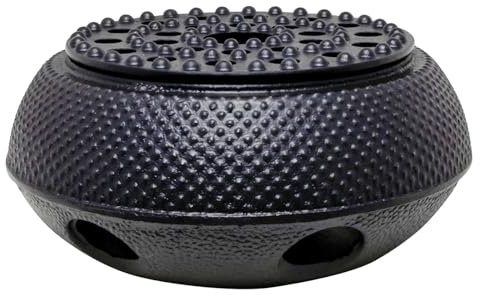 Gr8 Home Cast Iron Black Japanese Style Teapot Warmer Stove Tea Pot Tetsubin Tea Kettle Holder Tealight Candle Stand Heater Base with Hobnail Design