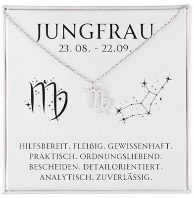 BYLITZ Sternzeichen Kette mit Geschenkbox und Karte Zodiak Halskette mit Anhänger für Frauen Tochter Damen Nichte Enkelin Freundin Mädchen