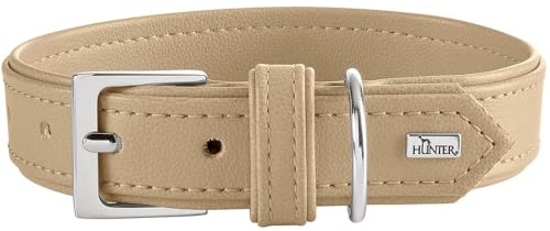 HUNTER Amalfi Hundehalsband | vegan, Kunstleder in Nappa-Optik, pflegeleicht, besonders angenehm zu tragen, Made in Germany, Farbe: Beige, Größe: 55