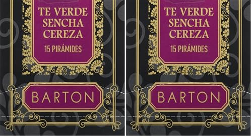 Barton Té Verde Sencha Cereza, Pirámides - 15 pirámides, 15 unidad, 15 (Paquete de 2)