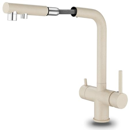 Zeffrary Rubinetto Cucina 3 Vie,rubinetto miscelatore girevole a 360°,Miscelatore per Lavello Con Beccuccio Flessibile, Rubinetto per Lavello Da Cucina per Acqua Fredda e Calda e Filtro