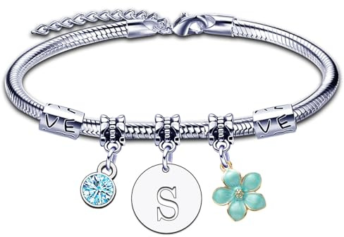 ZYMGUO Initial Armband Mit Frau Mädchen Freundin Schwester Geburtstag Weihnachten Inspiration Einstellbare Geschenke Anhänger Mit Buchstabe A-Z Farbe Silber Armband Schmuck Für Frauen Mädchen