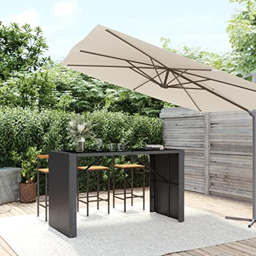 Generisch jiangboyue-362600 Table de bar en polyrotin avec plateau en verre Noir 185 x 80 x 110 cm
