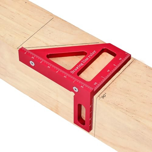 3D Multi-Angle Measuring Ruler,45/90 Degree Aluminum Alloy Measuring Ruler, Woodworking Square, Miter Triangle Ruler High Precision Layout Measuring Tool (Red(Imperial))