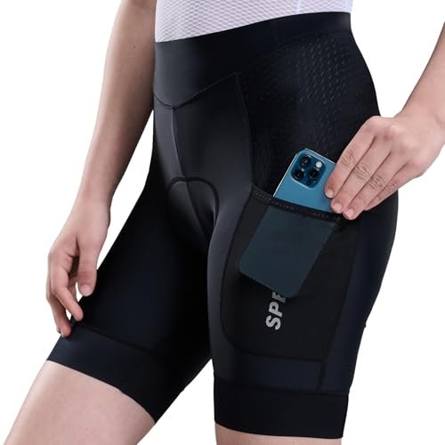 SPEEDCYC Fahrradhose Damen 4D Gepolstert Damen Radhose 2 Taschen Atmungsaktiv Mit Rutschhemmendem Beingreifer UPF 50+