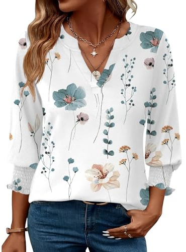 Rapbin Blusa para mujer de manga 3/4 con cuello de pico, túnica, holgada, elegante, informal, XXL