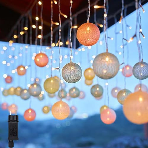 GZWY Baumwollkugeln Lichterkette, 3 Meter 96 LED Lichterkette Innen mit Stecker, LED Lichtervorhang Innen Cotton Ball Lichterketten Kugeln Nachtlicht für Balkon, Hochzeit, Party, Deko Wohnzimme (C)