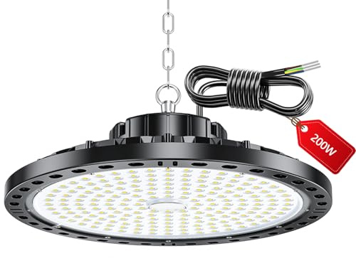 UFO Faretto LED - 200W 20000LM UFO Lampada Da Officina Industriale con Trasformatore LED, IP65 Impermeabile 6500k Bianco Freddo Lampada da Garage per Fabbrica, Officina, Fienile, Negozio