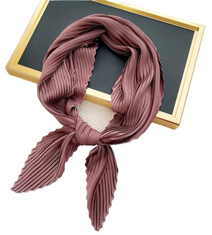 SUBLXPoten Silkesjal scarf för kvinnor, veckad tryckt sidenhalsduk, polyestersatin, vår- och sommarsjalar, fyrkantig halsduk, enfärgad, dekorativ (mörkrosa)