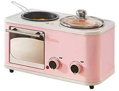 WOTZOV Macchina per la Colazione Portatile Multifunzione 3 in 1, Mini Forno Elettrico, Stazione per la Colazione in Famiglia per cuocere al Forno, friggere,Rosa