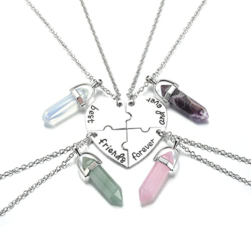 JSDDE Pendentif en Pièrre Hexagonale Collier,4 Pièces Pendentif Best Friend Coeur Puzzle Personnalisé Prénom Collier d’Amitié BFF Acier Inoxydable pour Meilleure Amies Femme Fille