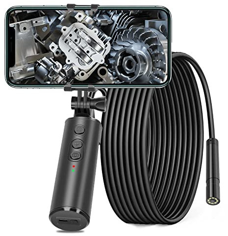 BEVA Telecamera Endoscopio 1080P con Luce, 2600 mAh, 5 m, IP68, Rotazione a 360°, per Smartphone iOS, Nero