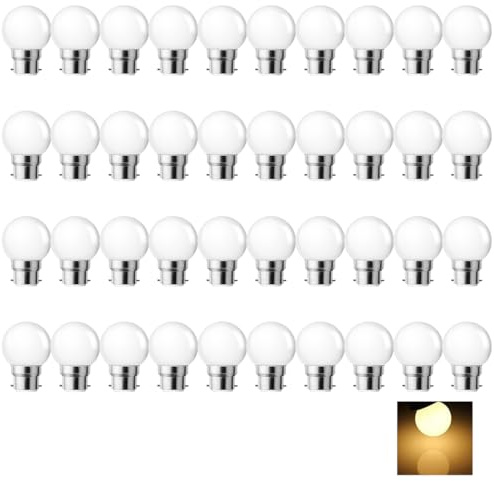 MZYOYO Lampadina LED B22,Lampadine B22 1W,G45 Bianco Caldo 2700K,1W sostituisce 5 Watt,Lampadine decorative 230V per luci a stringa di illuminazione per feste,Confezione da 40