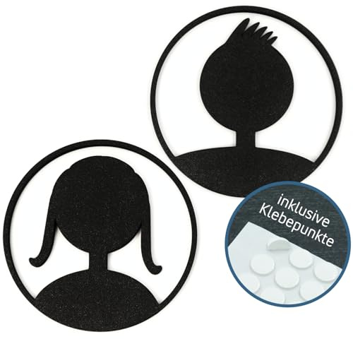 WC Türschilder, Toilette Mann & Frau, Damen & Herren, Toilettenschild rund, Gästetoilette, Kloschild, Türdeko, selbstklebend, Badezimmer, Ø 10cm, 4mm dick, Hinweisschild