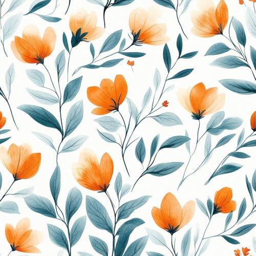 Wandbelag selbstklebend Vintage Blume Boho Orange Beige Blume einfach anzubringen Klebefolie Möbel Muster Tapeten Klebetapete Vinyl Wrap Wandtapete Wohnzimmer Schlafzimmer Möbelfolie Bunt Wasserdicht