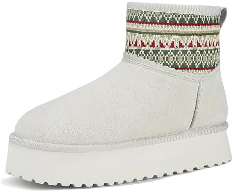 Mishansha Botines de Invierno Mujer Antideslizante Calentitas Cómodas Botas de Nieve Plataforma Beige 37EU