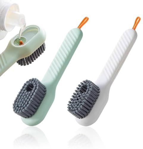Funalix 2 Stück Schuhputzbürste, Schuhputzsets, Multifunktionale Schuhbürste,küchenbürste,mit Flüssigkeit Schachteln Presse-Reinigungsbürste für Kleidung（Grün und Weiß）