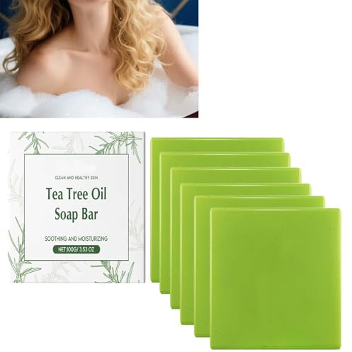 Teebaumöl-Seife, grüne Teebaumseife, Gesichtsseife mit Öl, erfrischend, für empfindliche Haut geeignet, lindert Hautprobleme, für Gesicht und Körper (6pcs)