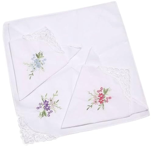 SNBUHA 6 Stück Florale Stofftaschentücher Damen, Damen Stoff Taschentücher, Baumwolle, Elegante Bestickte Taschentücher für Hochzeitsfeier und Besondere Anlässe, 28x28cm