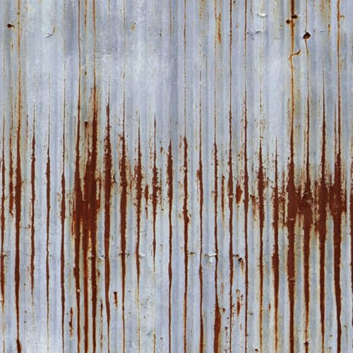 Kanworse Peel and Stick Wallpaper Rust Streaks Weathered Corrugated Metal Sheet Industrial Grunge 17.7x118 Contact Paper Removable Self Adhesive Wall Mural Wall Decor for Bedroom Kitchen Cabinets