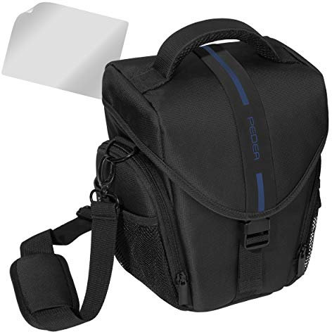 PEDEA DSLR-Kameratasche Essex mit Displayschutzfolie für Panasonic Lumix DMC-G2 / Pentax K-S2 / Ricoh GR II / Sony Alpha 68 / Canon EOS 6D Mark II 80D 750D 800D 1000D 4000D, Gr. L blau