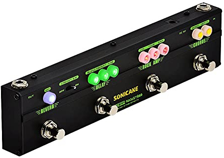 SONICAKE Pedal de guitarra multiefecto, retardo, reverberación, distorsión clásica, tono rock, pedal de guitarra Rockstage con simulador de cabina