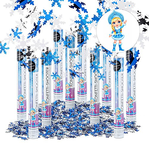 Relaxdays 10 x Party Popper 40 cm im Konfettikanonen Set, Konfetti Bombe für Hochzeit und Geburtstag, Konfetti Shooter 6-8 m Effekthöhe (Schneeflocken)