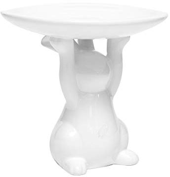 Brillibrum B-Ware Dekoteller Teller Hase Osterhase Keramik Servierteller Etagere Häschen Weiß Osterdeko Figur Desserteller aus Porzellan Standfuß Ostermotiv Hasenmotiv Hasenteller