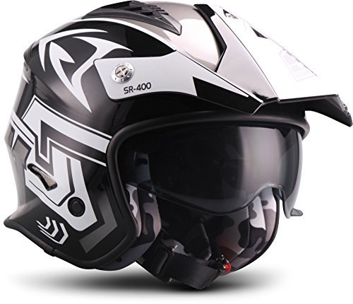 SOXON® SR-400 Storm „Titan“ · Jet-Helm · Motorrad-Helm Roller-Helm Scooter-Helm Moped Mofa-Helm Chopper Retro Vespa Vintage · ECE 22.05 Sonnenvisier Schnellverschluss Tasche M (57-58cm)