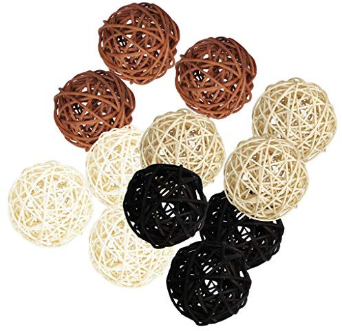 P Prettyia 12-Pack Large 50mm Wicker Rattan Balls - Decorative Balls for Bowls, Vase Filler, Coffee Table Decor, Wedding Party Decoration, 4 Assorted Colors