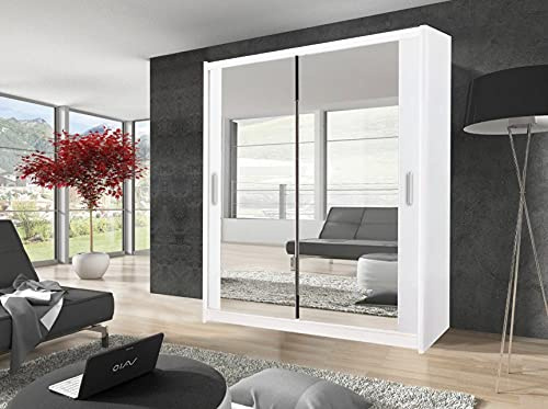 Milan Modern 100cm Width 200cm Height 62cm Depth Full Mirror sliding door wardrobe (White)