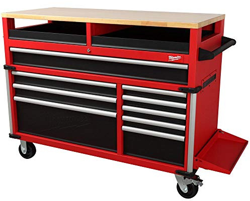 Milwaukee High Capacity 52 in. 11-Drawer Tool Chest Mobile Workbench with Clamp-Ready Wood Top