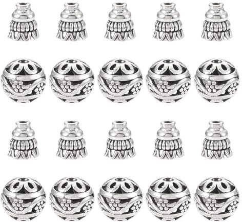 PandaHall 10 Sets antike silberne Guru-Perlen, 11 mm, 3 Löcher, Metall-Buddha-Kopf-Perlen, Kappe für DIY-Halsketten, Armbänder, Schmuckherstellung