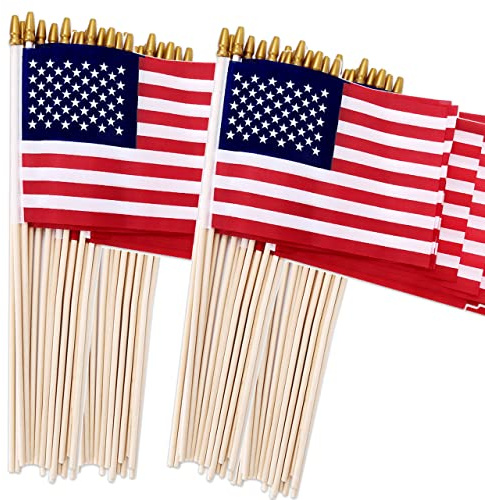100 Pack Small American Flags on Stick, 4x6 Inch Small US Flags/American Flags for Outside, Mini Hand Held Stick Flags, Memorial Day,250 Anniversary, 4th of July Decorations,Patriotic Decorations