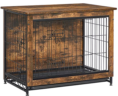 Feandrea Hundekäfig Möbel Beistelltisch Moderne Hundehütte für Hunde Indoor bis 20.4 kg Schwerlast Hundekäfig mit Mehrzweck Abnehmbarem Tablett Doppeltür Hundehaus Rustikales Braun UPFC002X01