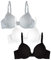 Fruit of the Loom Women's T-Shirt Bra, Opaque, Black/White/Grey Heather, 38A (Pack of 3)