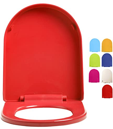 D-Form WC Sitz, Toilettendeckel mit Absenkautomatik und Quick-Release Funktion, Klodeckel aus Dickes Polypropylen, Einfache Montage und Reinigung (Color : Red)