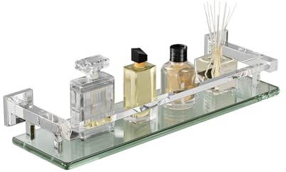 SAYAYO Étagères de Salle de Bain Étagère de Douche en Verre Étagère Murale Rangement Douche avec Tablette, Verre Trempé Rectangulaire, Finition Chrome Poli, 40CM, EGC2000-40-C