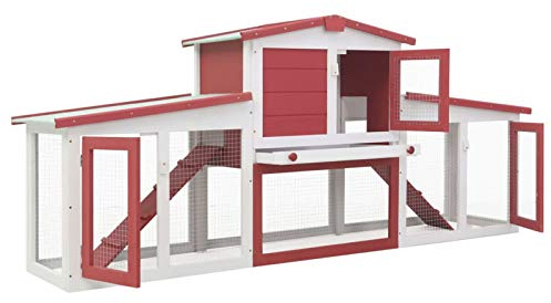 Susany 2-stöckige Großer Kaninchenstall Deluxe-Käfig Kaninchenkäfig Kleintiergehege Hasenvilla 204 x 45 x 85 cm,UV- und wetterbeständiges Bitumendach,Abschließbare Tür für zusätzliche Sicherheit