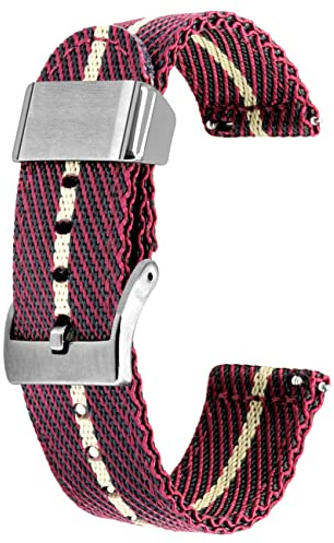 Kai Tian Correa de reloj de 22mm, tono rojo, lona caqui, soporte de Metal, tejido de lino, correa de reloj de repuesto de liberación rápida para hombres y mujeres