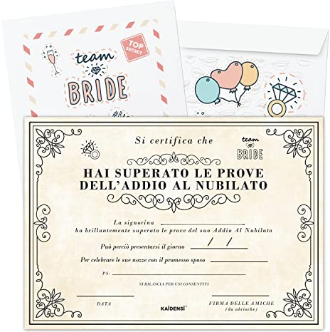 KAÏDENSÏ Gadget Addio al Nubilato - Pergamena Hai Superato le Prove - Team Bride Accessori - Certificato Regalo Divertente per Futura Sposa