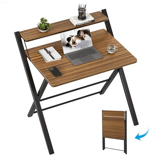 GreenForest Keine Montage erforderlich 63 cm Klapptisch mit Monitorregal, Espresso