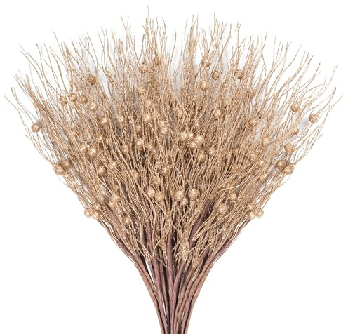 KI Store 20 Stück deko Zweig Bronze Gold Rosegold Weihnachten äste künstlicher weihnachtszweig 45cm mit Glitzer bastelzweige dekozweig Stem Mistelzweig für Weihnachts deko
