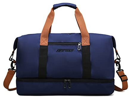 FANDARE Borsone da Viaggio Borsa Palestra Uomo Donna Borsa Sportivo Weekender Borsone Piscina Nascita Ospedale Borsa a Spalla Borsa da Viaggio Sportiva Palestra con Scomparto Scarpe Blu scuro